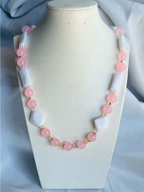 Elegant Pink & White Beaded Women's Necklace